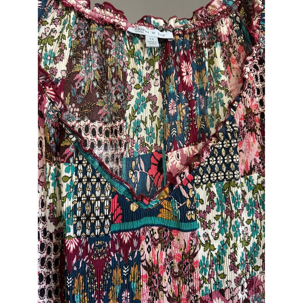 Floral‎ & Ivy Woman Patchwork Floral Smocked Boho Blouse 1X Multicolor Fairycore - Picture 6 of 8
